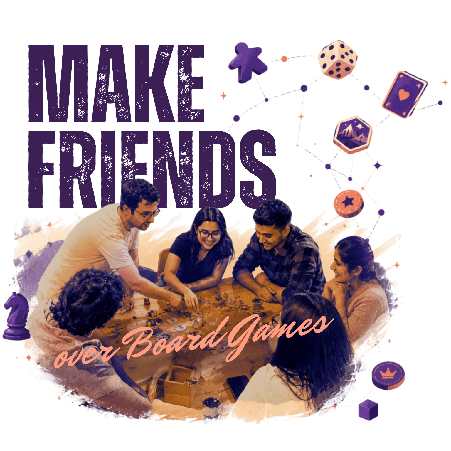 Friends gathered around a board game table — Make Friends over Board Games